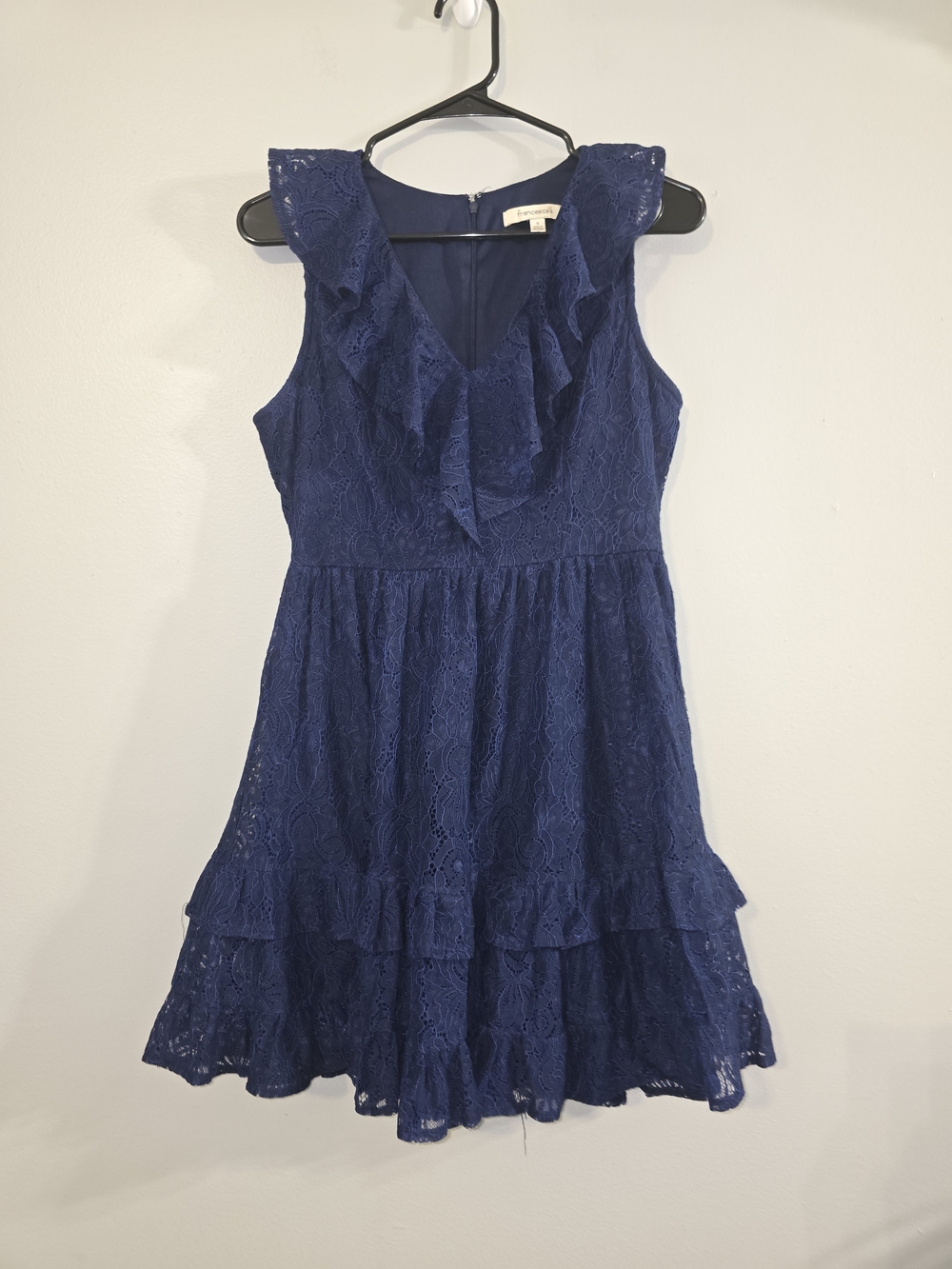 Francesca's Navy Blue Lace Ruffle Mini Dress